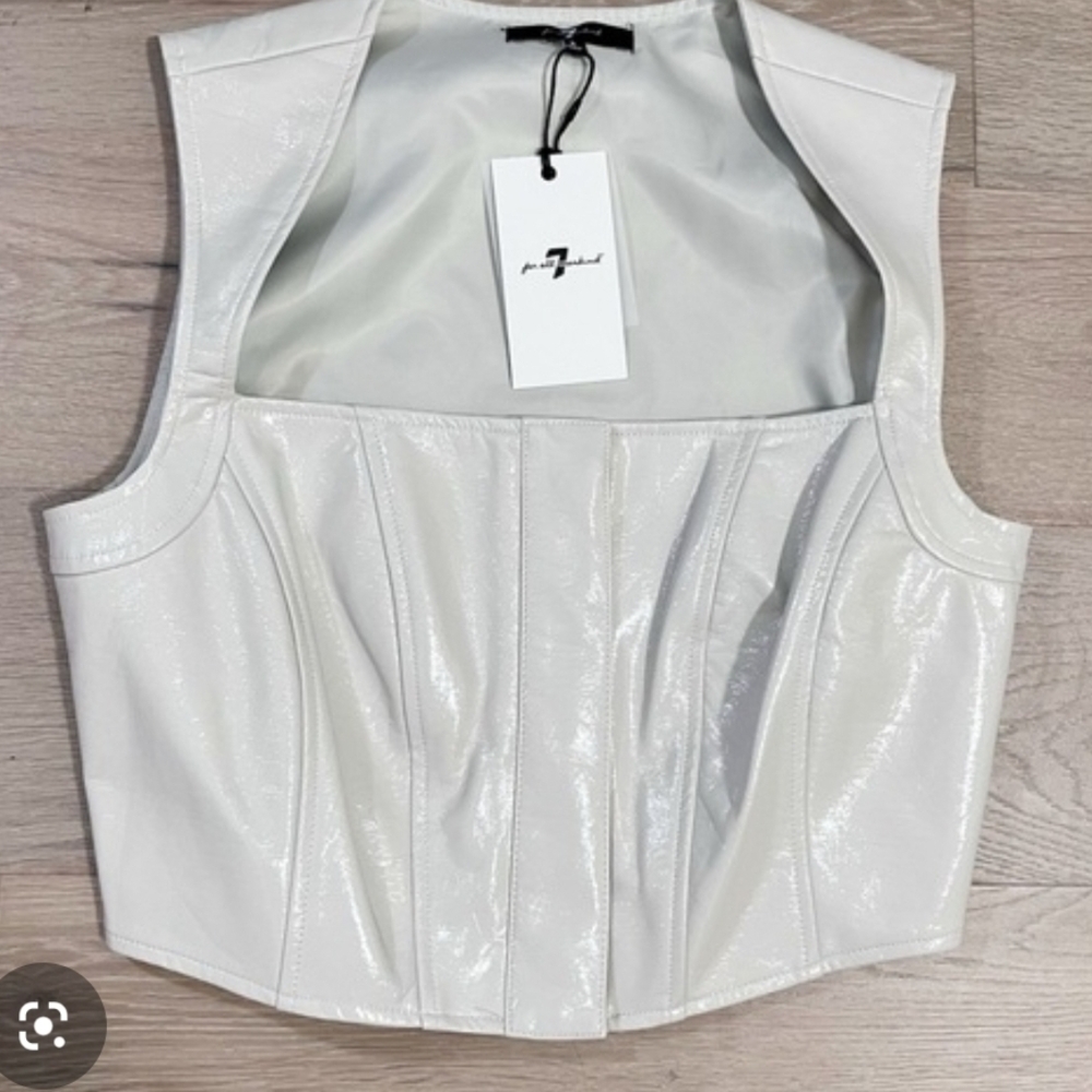 Faux Leather Ivory/Grey Corset Vest